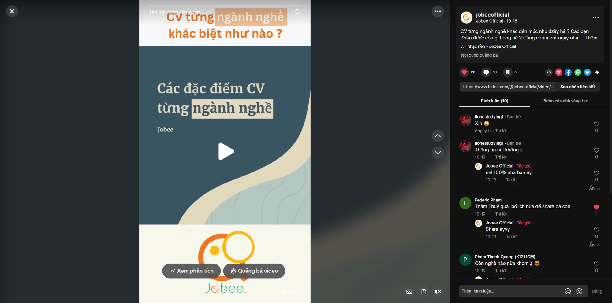 Best-performing JOBEE short-form video